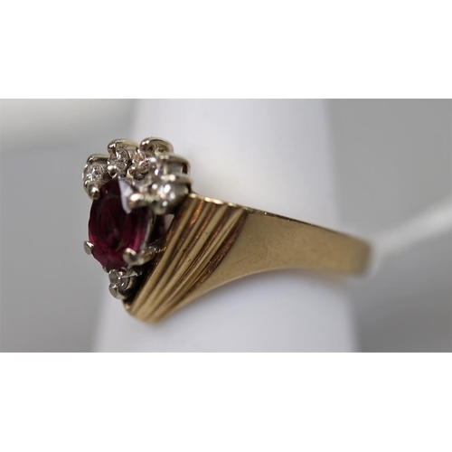 38 - 14ct gold ruby and diamond 1950s ring - Size: P