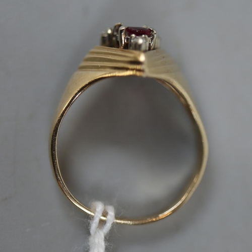 38 - 14ct gold ruby and diamond 1950s ring - Size: P