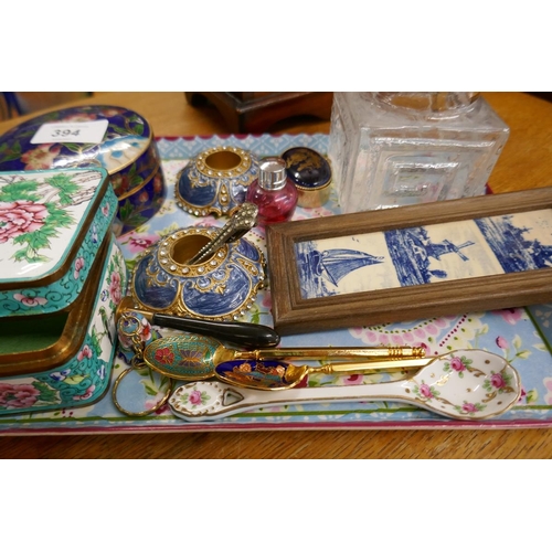 394 - Tray of collectables to include cloisonne