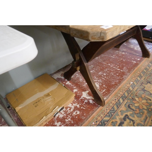 407 - Arts & Crafts cross stretcher refectory table - Approx size: L: 180cm W: 78cm H: 73cm