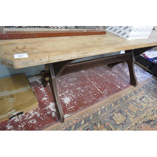 407 - Arts & Crafts cross stretcher refectory table - Approx size: L: 180cm W: 78cm H: 73cm