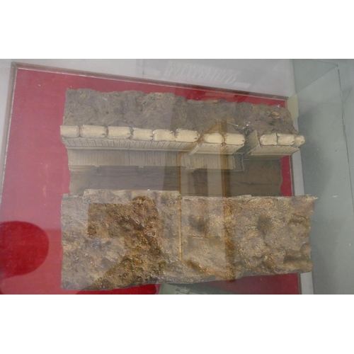 421 - Scale model tank and trench diorama in glass display case