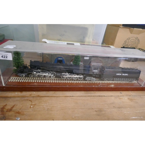 422 - Steam locomotive in display case together with a Hornby three arch viaduct