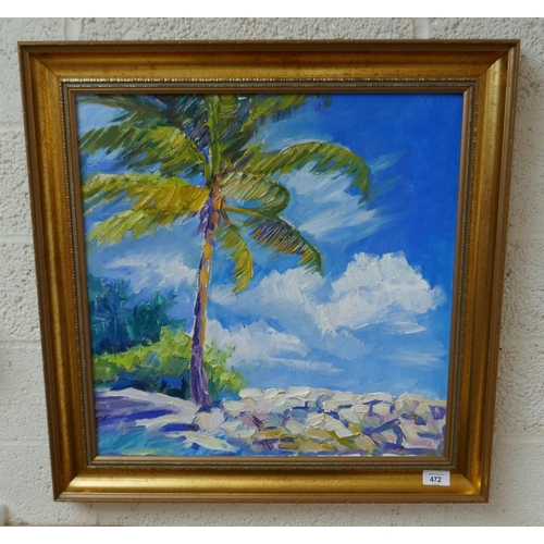 472 - Impressionist oil on canvas - Windy Day - Approx image size: 49cm x 49cm