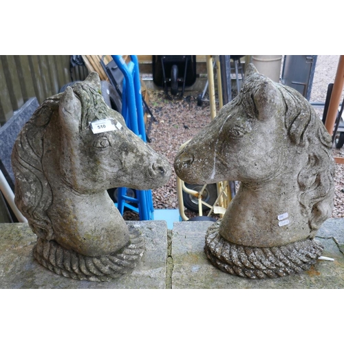 510 - Pair of stone garden horse heads - Approx height: 46cm