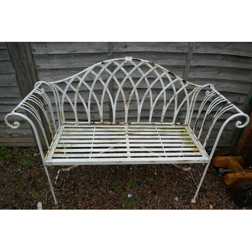 517 - Antique painted metal garden bench