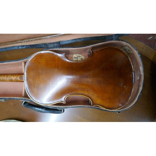 198 - Antique Violin by Harry Lye of Somerset with bow in case A/F