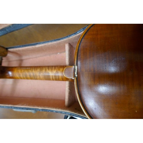 198 - Antique Violin by Harry Lye of Somerset with bow in case A/F