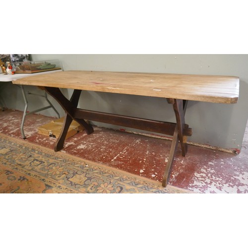 407 - Arts & Crafts cross stretcher refectory table - Approx size: L: 180cm W: 78cm H: 73cm