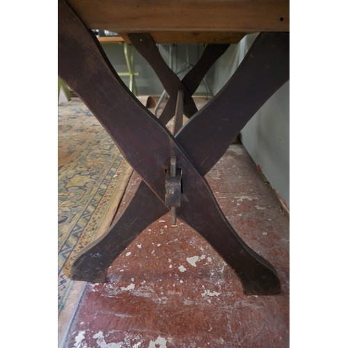 407 - Arts & Crafts cross stretcher refectory table - Approx size: L: 180cm W: 78cm H: 73cm