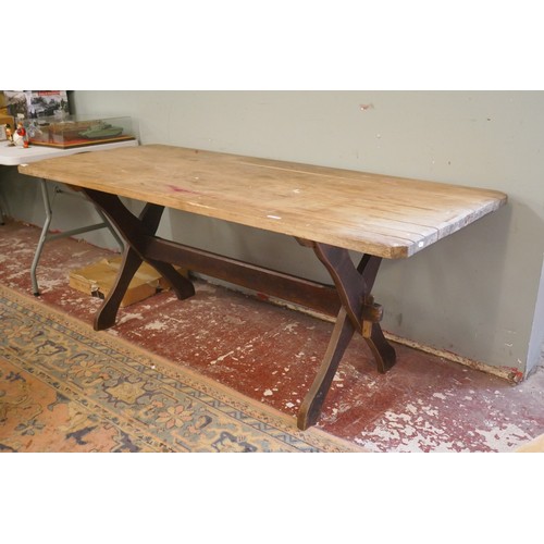 407 - Arts & Crafts cross stretcher refectory table - Approx size: L: 180cm W: 78cm H: 73cm