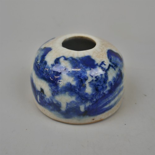 163 - Pair of hand painted blue and white ink wells