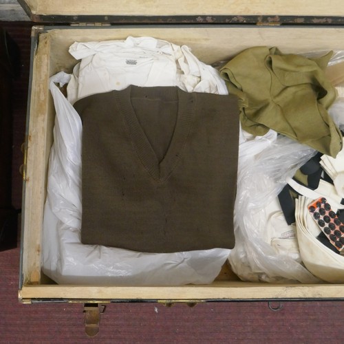 356 - Travel trunk full of military clothing