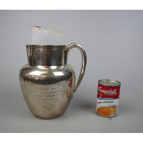Hallmarked silver heavy & interesting military 1943 inscribed jug with map – Approx weight 1.1kg