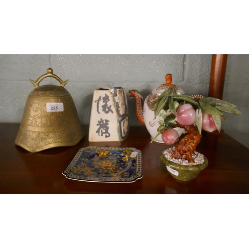 225 - Oriental collectables to include jade bonsai tree and antique gong