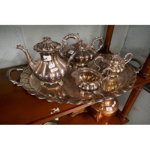 228 - Mappin & Webb tea service with silver plate tray