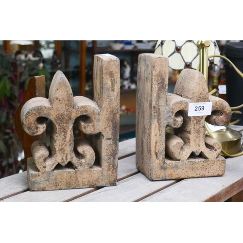 259 - Stone Fleur de lys bookends