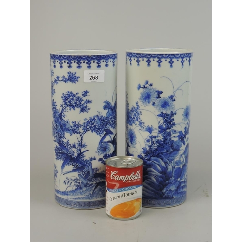 268 - Pair of blue and white Oriental brush pots - Approx height: 29cm