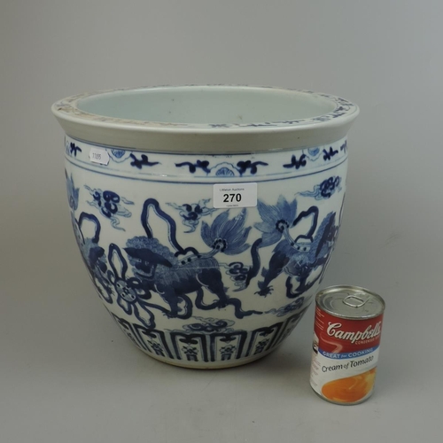 270 - Blue and white Oriental plant pot - Approx height: 28cm