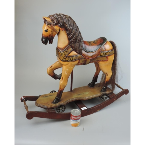 292 - Small wooden child's rocking horse with real horse hair tail.