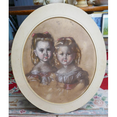 313 - Pastel - Two girls in oval frame