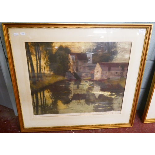 317 - Early 20thC etching - Millpond indistinct signature