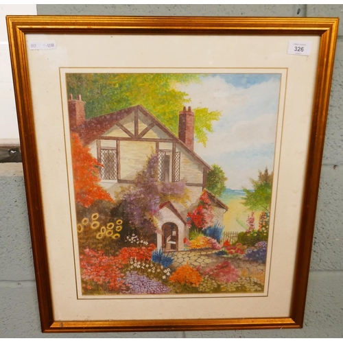 326 - Watercolour house and garden - Margarete Lockwood 1935 - Approx image size: 36cm x 43cm