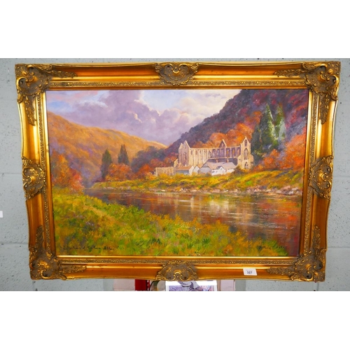 327 - Oil painting - Tintern Abbey signed Anthony J Avery - Approx image size: 75cm x 49cm