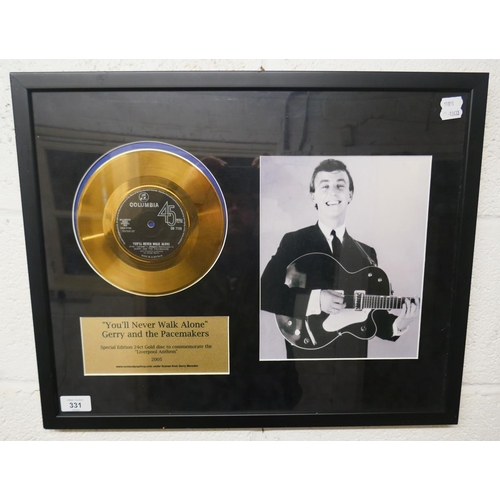 331 - Framed presentation disc - You'll Never Walk Alone - Gerry and the Pacemakers