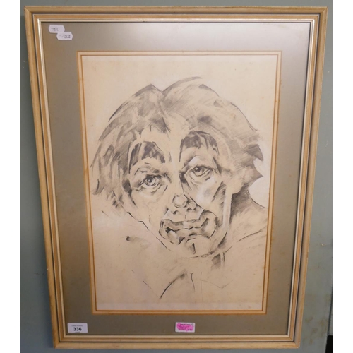 336 - Pencil sketch of a clown - Approx image size: 32cm x 47cm