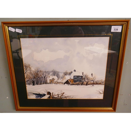 339 - Framed watercolour signed Sisley - Approx image size: 46cm x 28cm
