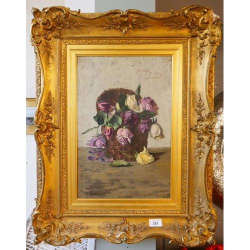 351 - Gilt framed oil on canvas still life - Approx image size: 29cm x 44cm