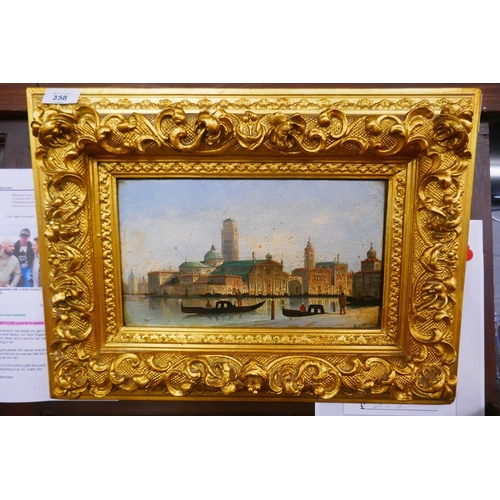 358 - Early 19thC oil on board Venetian scene signed H Carnier (Karl Kaufmann) - Approx image size: 30cm  ... 