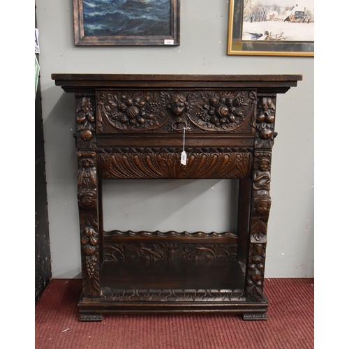 394 - Carved oak hall cabinet - Approx size W: 85cm D: 46cm H: 94cm