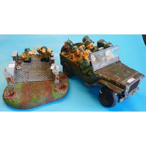 427 - L/E model of a military Jeep together with model of bridge