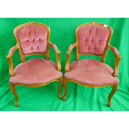 464 - Pair of French button back  armchairs 