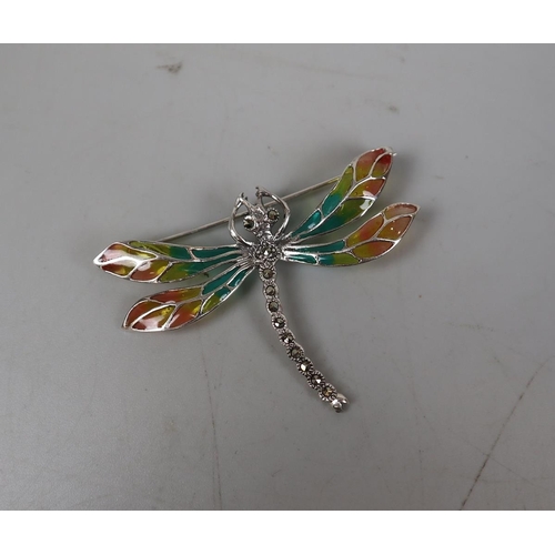 67 - Silver and enamel dragonfly brooch
