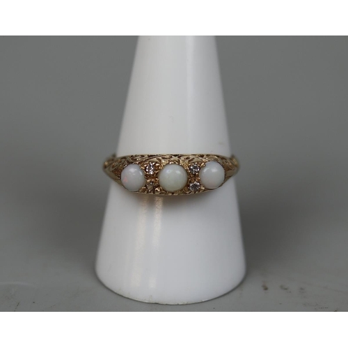 70 - 9ct gold opal & diamond set ring - Size R