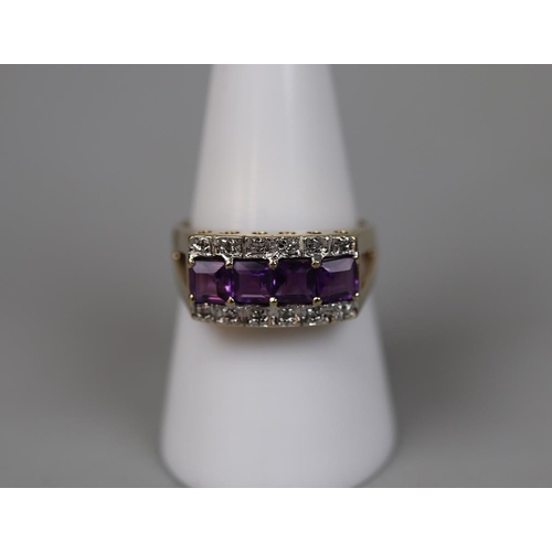 72 - 9ct gold amethyst & diamond set ring - Size P½