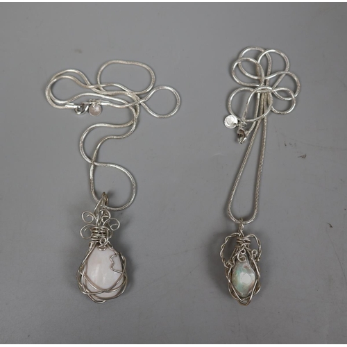 82 - 2 Australian Lightning Ridge opal silver necklaces