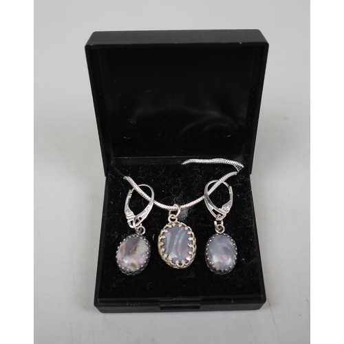 84 - Australian Lightning Ridge opal necklace & earring set on silver