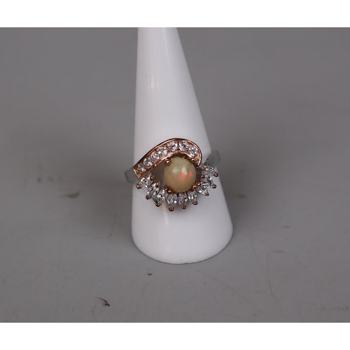 96 - Ladies Ethiopian wello opal dress ring with circular stone - Size S