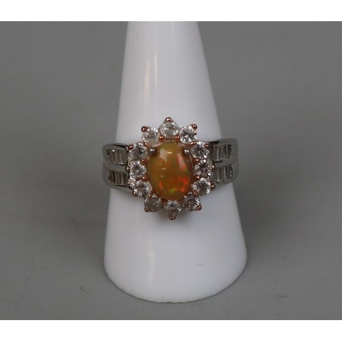 98 - Ladies Ethiopian wello orange opal dress ring on silver - Size R