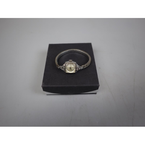 109 - Ladies Gruen 17 jewelled 6 diamond watch on 10k rolled white gold