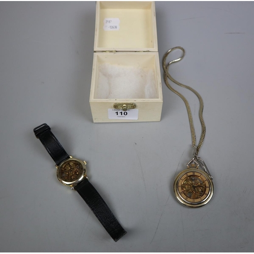 110 - 2 skeleton watches - 1 wrist & 1 pocket
