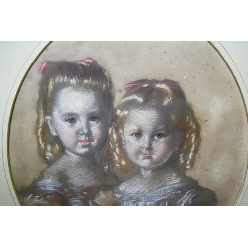 313 - Pastel - Two girls in oval frame