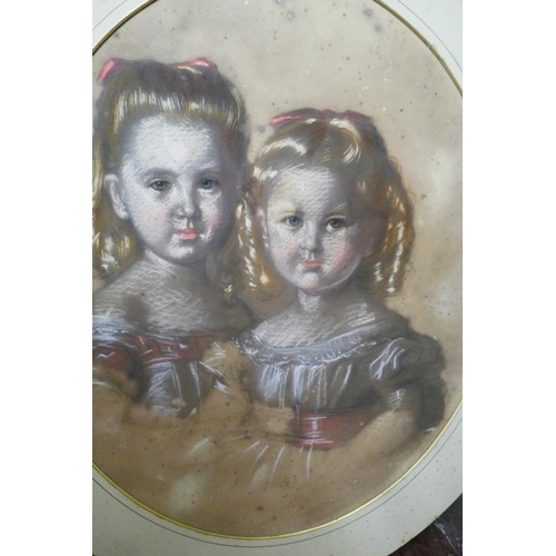 313 - Pastel - Two girls in oval frame