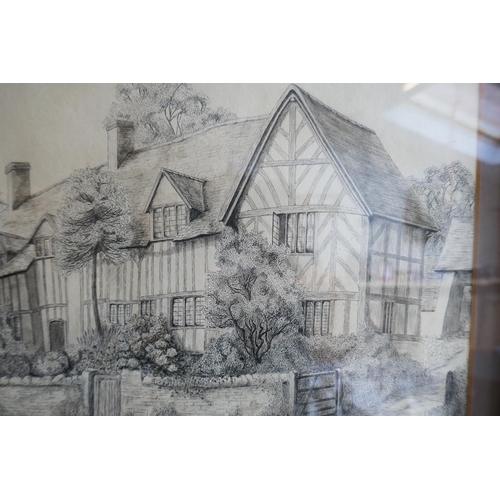 347 - Gilt framed pencil drawing - Mary Ardens Cottage - Approx image size: 34cm x 24cm