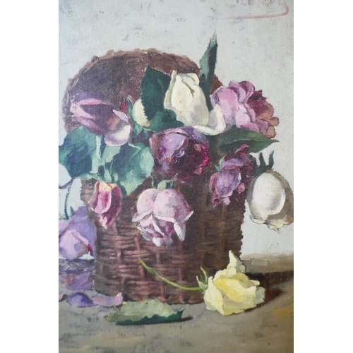 351 - Gilt framed oil on canvas still life - Approx image size: 29cm x 44cm