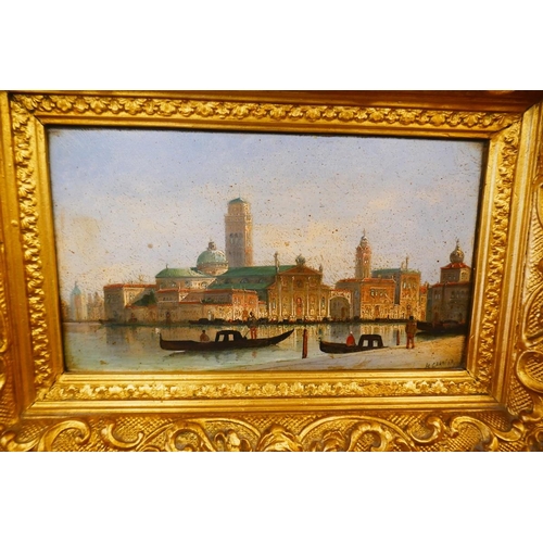 358 - Early 19thC oil on board Venetian scene signed H Carnier (Karl Kaufmann) - Approx image size: 30cm  ... 